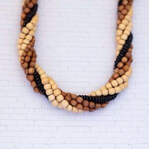 18 inch, Vintage Wooden Three Tone Beaded Necklace - V29